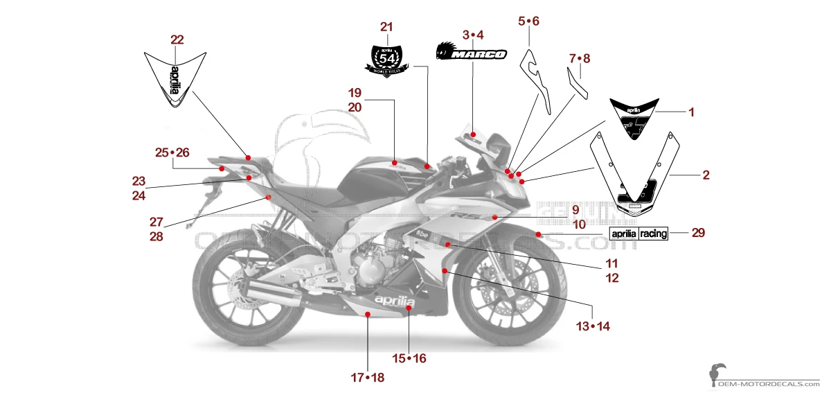 Adesivi per Aprilia RS4 50 2014 - Nero • Aprilia Adesivi OEM