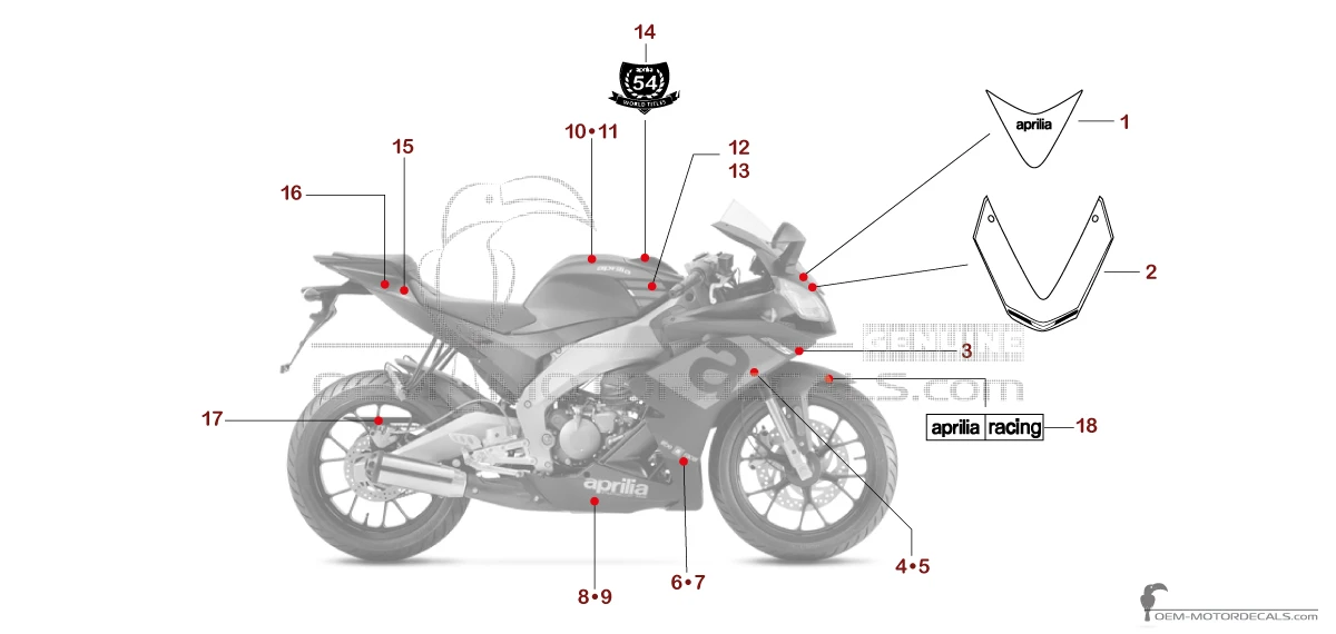 Naklejki do Aprilia RS4 50 2018 - Czarny • Aprilia Naklejki OEM
