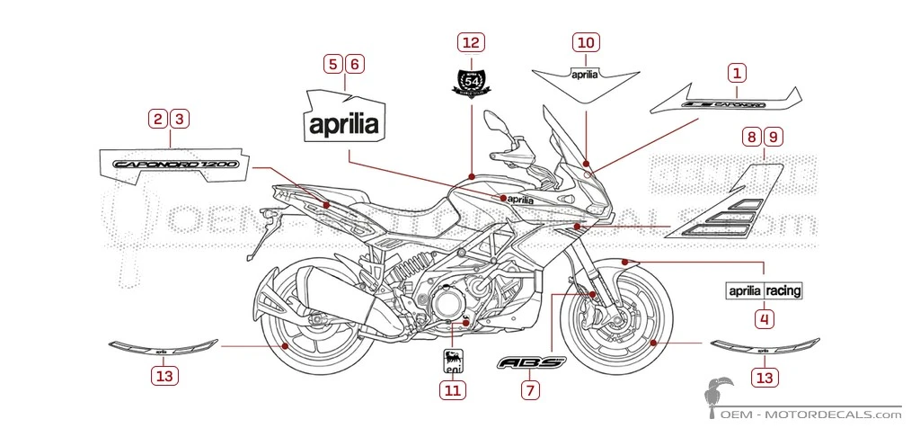Adesivi per Aprilia CAPONORD 1200 2013 • Aprilia Adesivi OEM