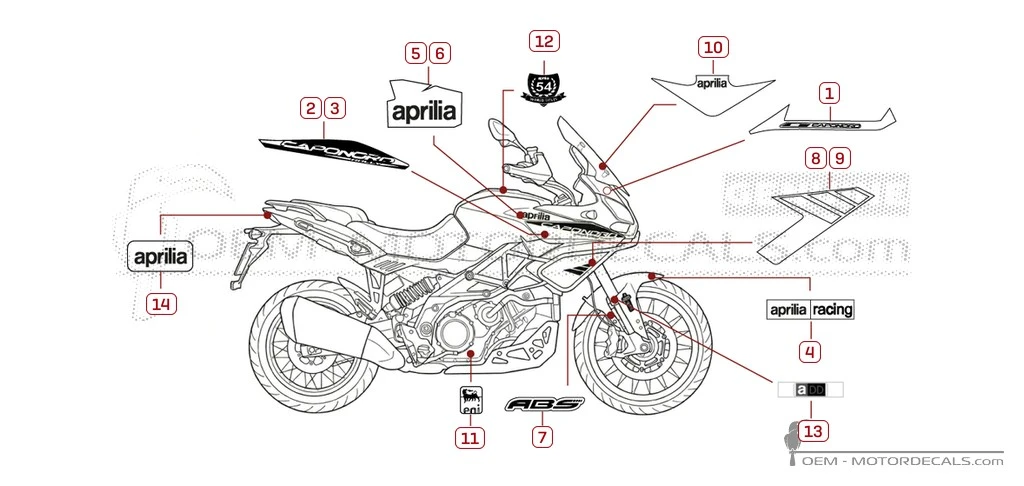Adesivi per Aprilia CAPONORD 1200 Rally 2017 • Aprilia Adesivi OEM
