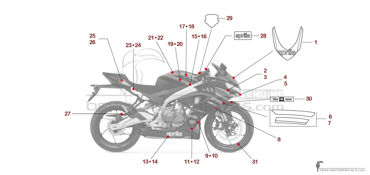 Adesivi per Aprilia RS457 2024 - Red • Aprilia Adesivi OEM