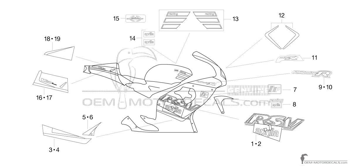 Aufkleber für Aprilia RSV1000 Mille R 2000 - Schwarz • Aprilia OEM-Aufkleber
