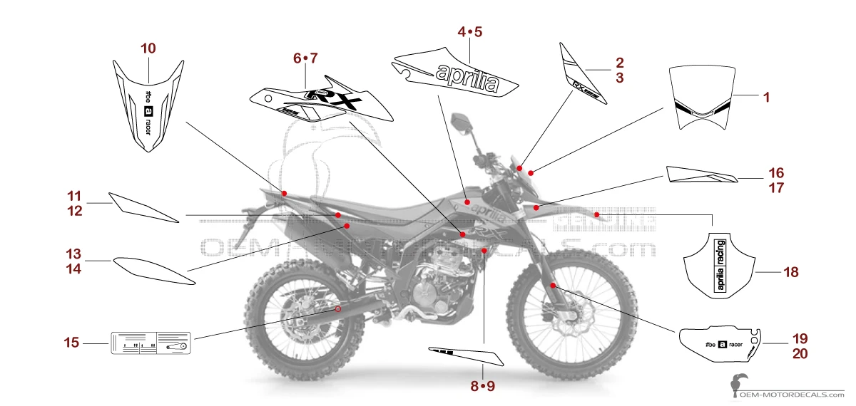 Autocollants pour Aprilia RX125 2019 - Rouge • Aprilia Autocollants OEM