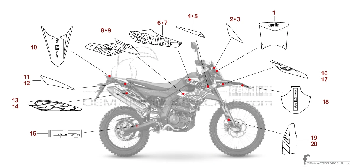 Pegatinas para Aprilia RX125 2022 - Rojo • Aprilia Pegatinas OEM