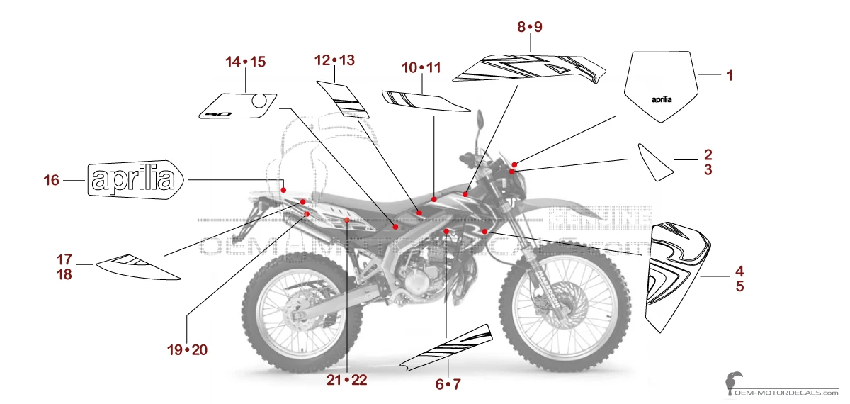 Adesivi per Aprilia RX50 2009 - Bianco • Aprilia Adesivi OEM
