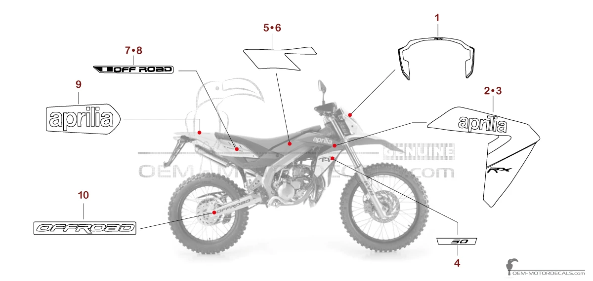 Decals for Aprilia RX50 2010 - White • Aprilia OEM Decals