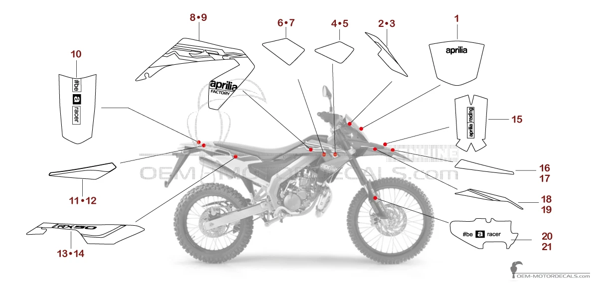 Stickers voor Aprilia RX50 FACTORY 2018 - Rood • Aprilia OEM Stickers
