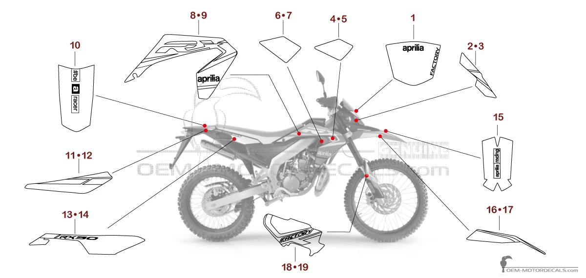 Aufkleber für Aprilia RX50 FACTORY 2020 - Rot • Aprilia OEM-Aufkleber