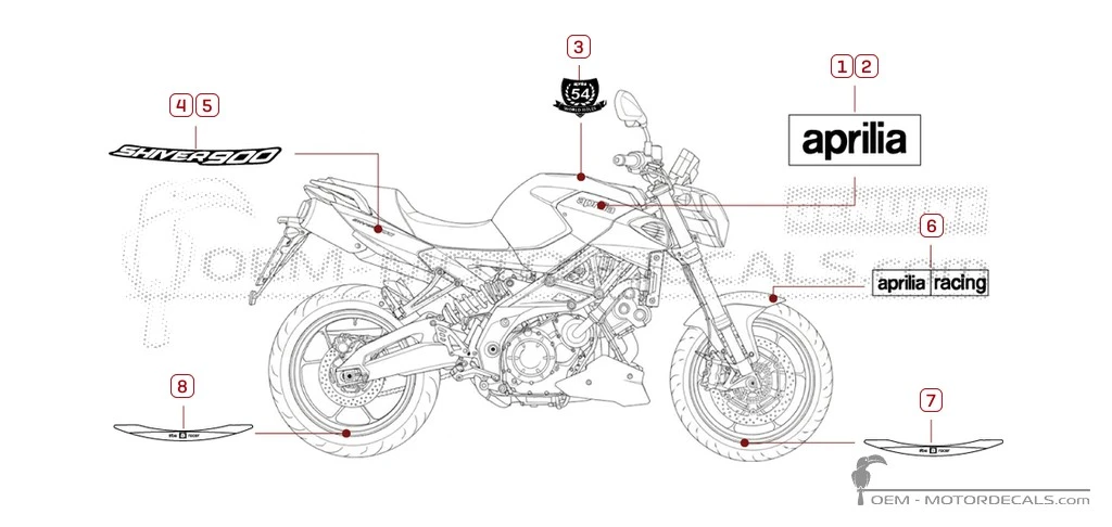 Stickers voor Aprilia SHIVER 900 2018 • Aprilia OEM Stickers