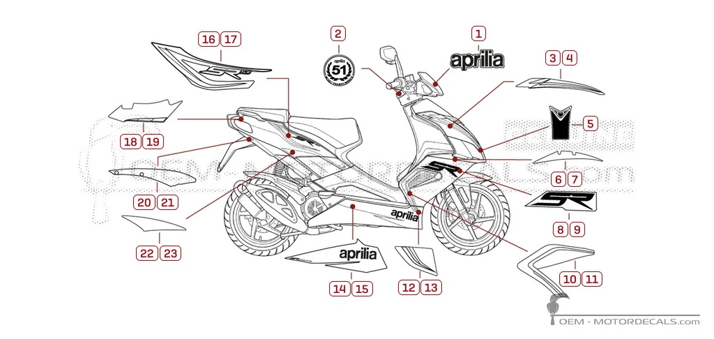 Pegatinas para Aprilia SR50 2014 • Aprilia Pegatinas OEM