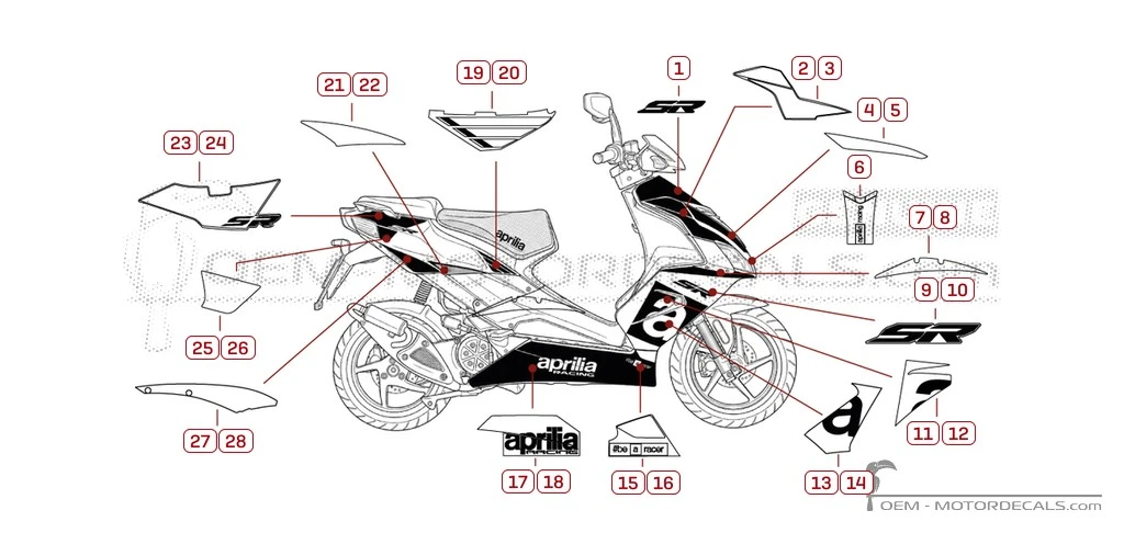 Pegatinas para Aprilia SR50 R 2018 • Aprilia Pegatinas OEM