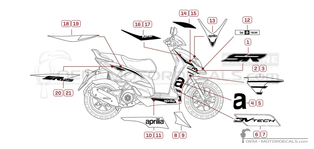 Adesivi per Aprilia SR MOTARD 125 RST 2023 • Aprilia Adesivi OEM