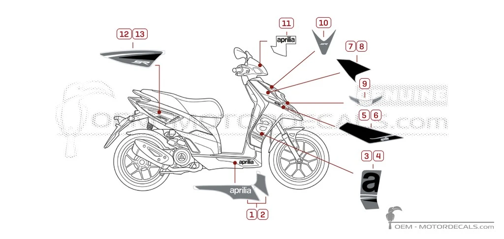 Autocollants pour Aprilia SR MOTARD 50 2T 2018 • Aprilia Autocollants OEM