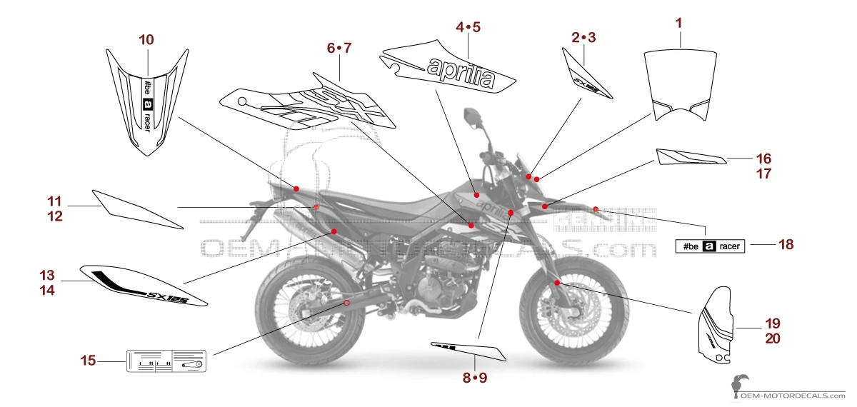Stickers voor Aprilia SX125 2021 - Zilver • Aprilia OEM Stickers