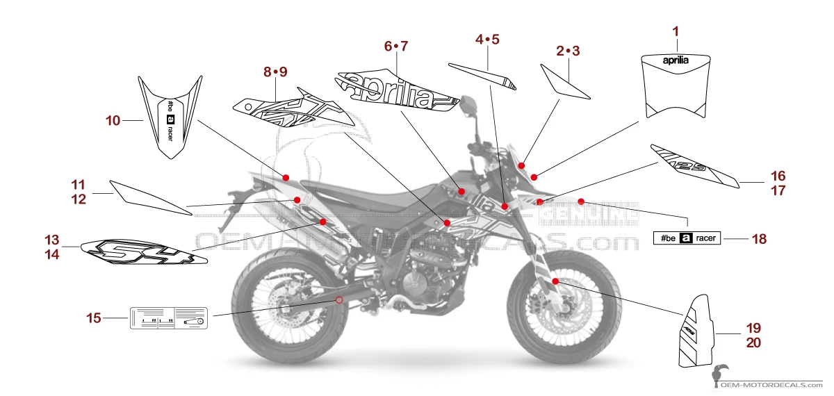 Autocollants pour Aprilia SX125 2023 - Blanc • Aprilia Autocollants OEM
