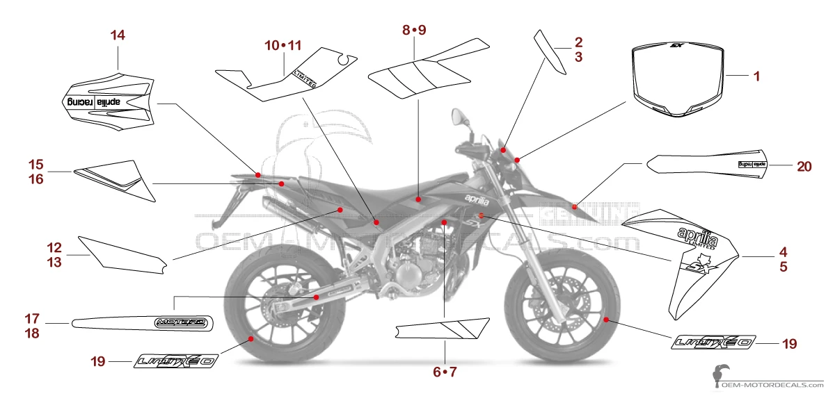 Decals for Aprilia SX50 2014 Limited Edition - Black • Aprilia OEM Decals