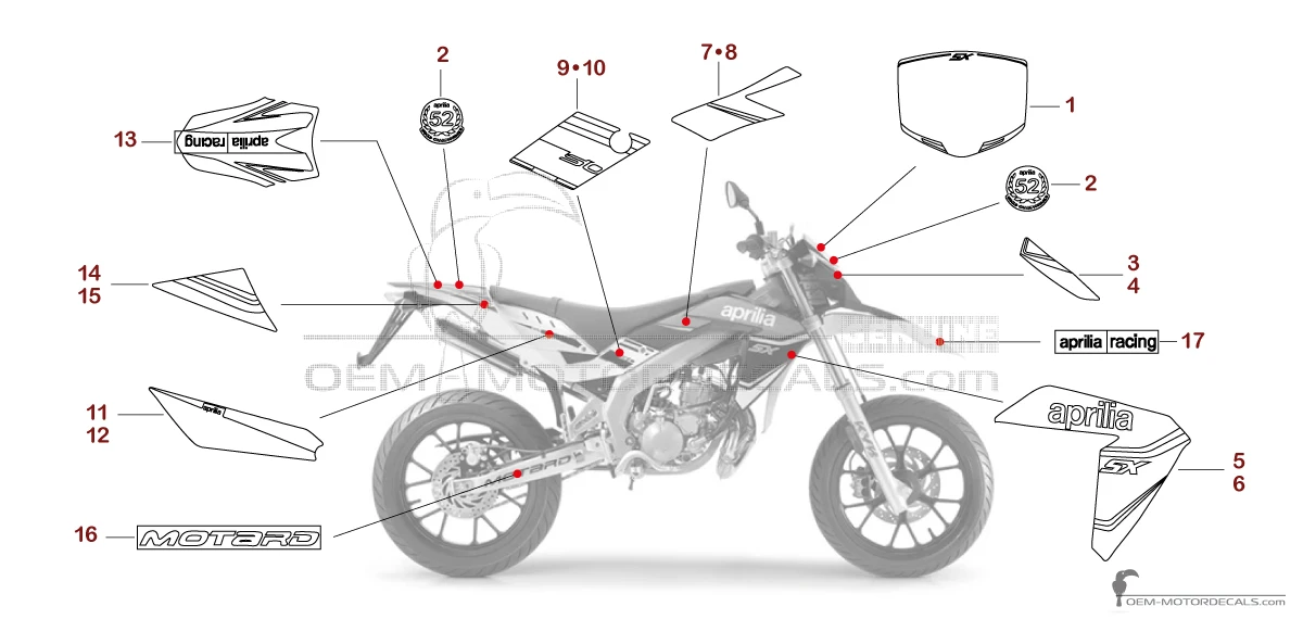 Decals for Aprilia SX50 2014 - White • Aprilia OEM Decals