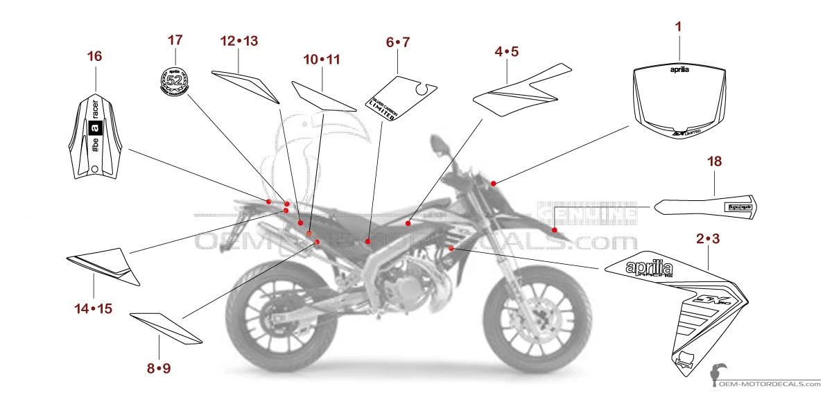 Aufkleber für Aprilia SX50 2015 Limited Edition - Silber • Aprilia OEM-Aufkleber