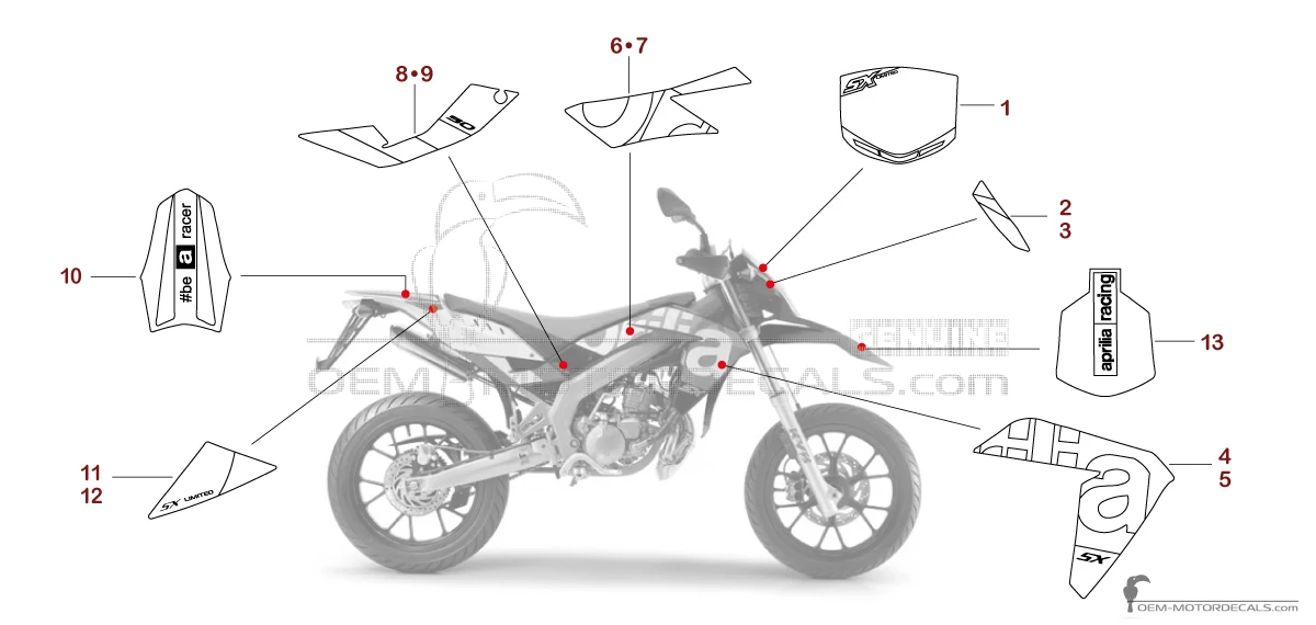 Adesivi per Aprilia SX50 2016 Limited Edition - Nero Rosso • Aprilia Adesivi OEM