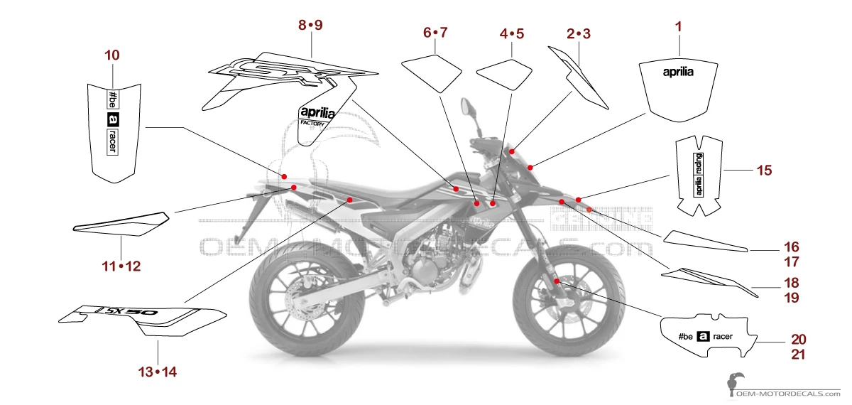 Decals for Aprilia SX50 FACTORY 2020 - Red • Aprilia OEM Decals