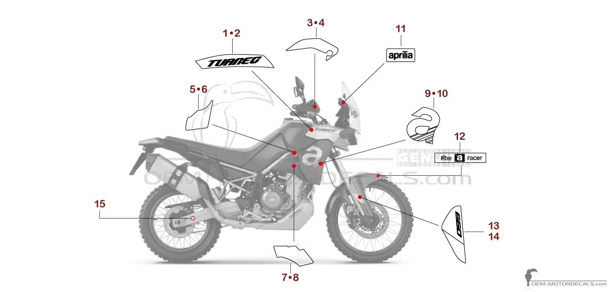 Decals for Aprilia TUAREG 660 2021 - Red • Aprilia OEM Decals