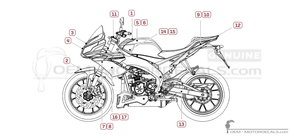 Decals for Aprilia TUONO 125 2025 • Aprilia OEM Decals