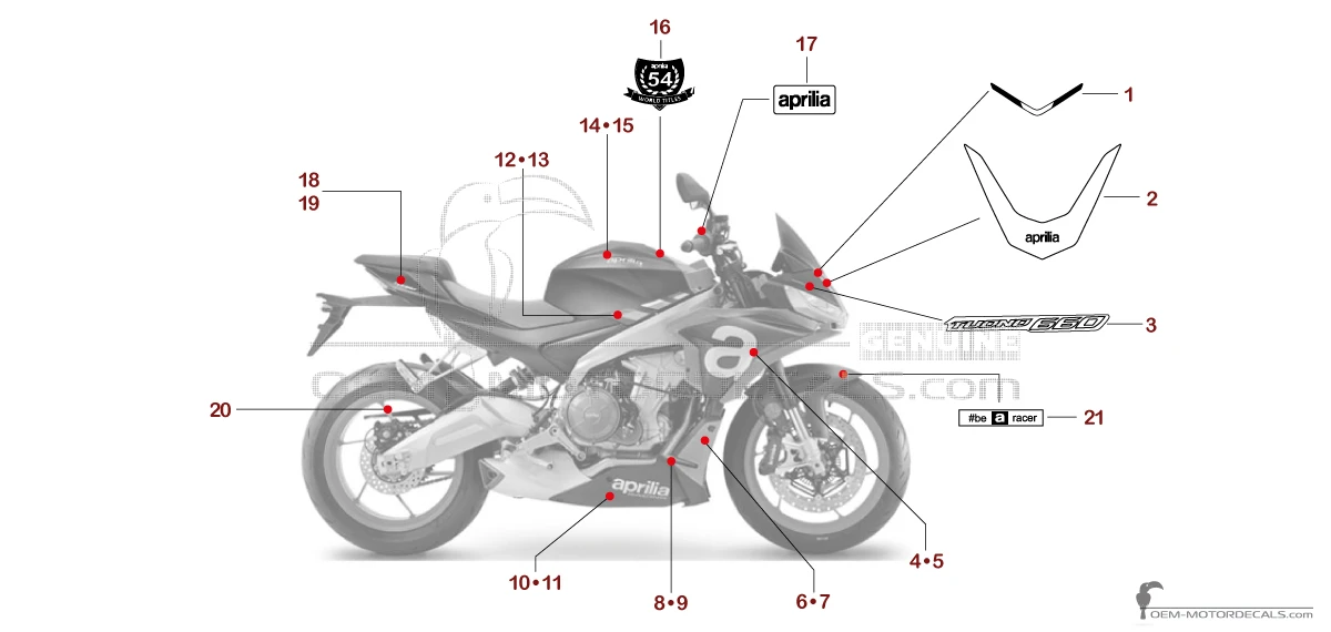 Decals for Aprilia TUONO 660 2021 - Black • Aprilia OEM Decals