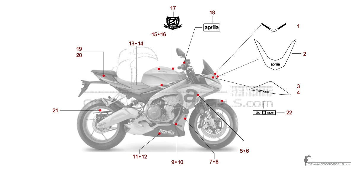 Decals for Aprilia TUONO 660 2021 - Gray • Aprilia OEM Decals