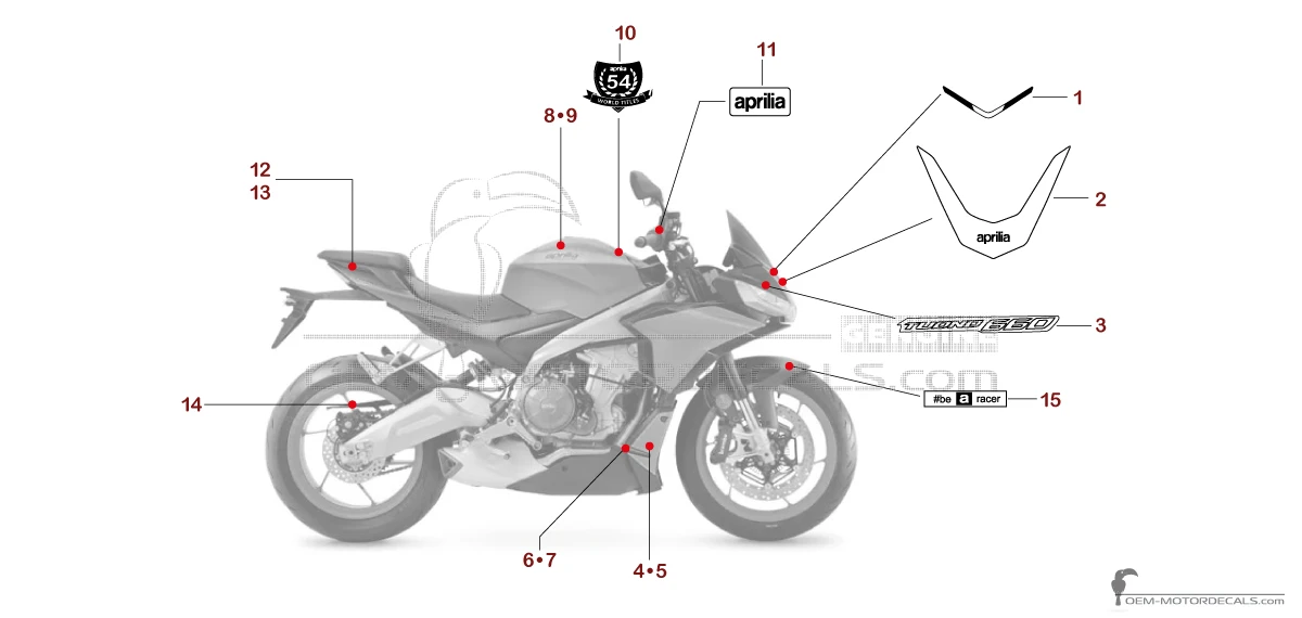 Decals for Aprilia TUONO 660 2022 - Golden • Aprilia OEM Decals