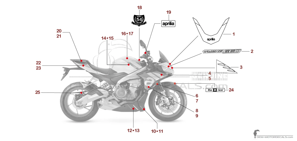 Adesivi per Aprilia TUONO 660 2024 - Bianco • Aprilia Adesivi OEM