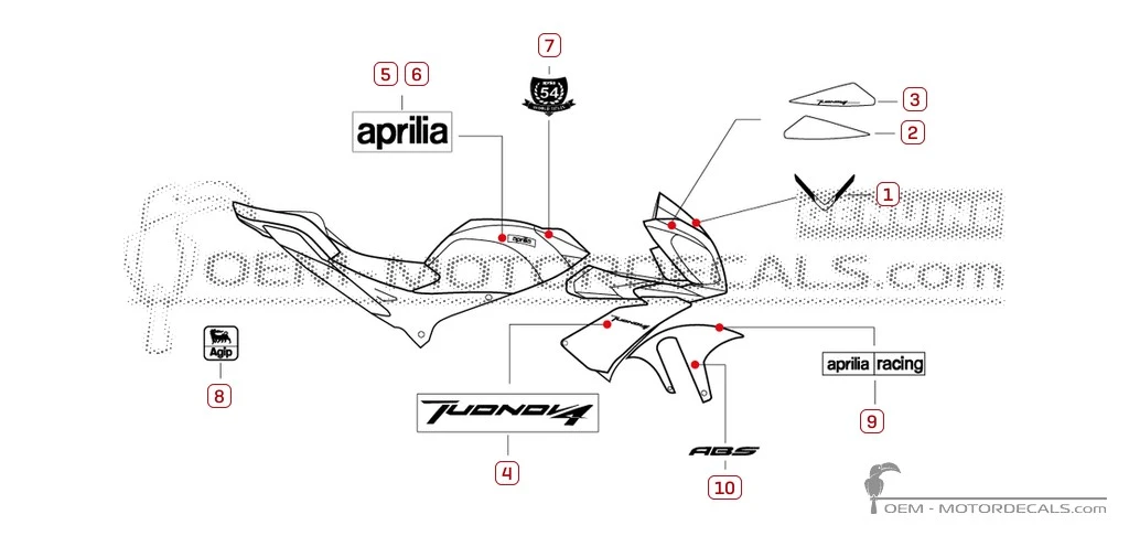 Decals for Aprilia TUONO V4 1000 2014 • Aprilia OEM Decals