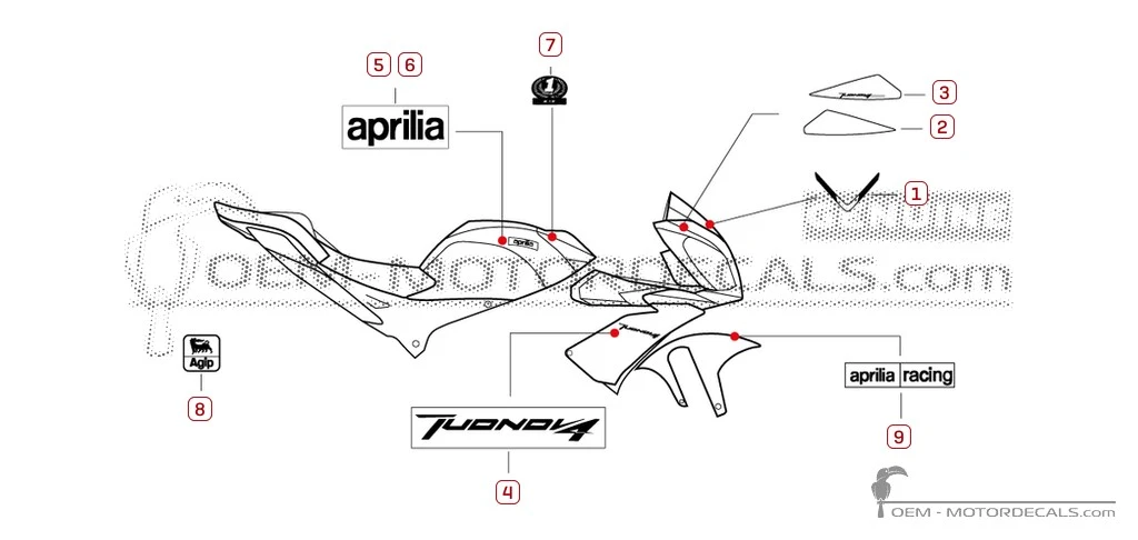 Aufkleber für Aprilia TUONO V4 1000 2014 • Aprilia OEM-Aufkleber