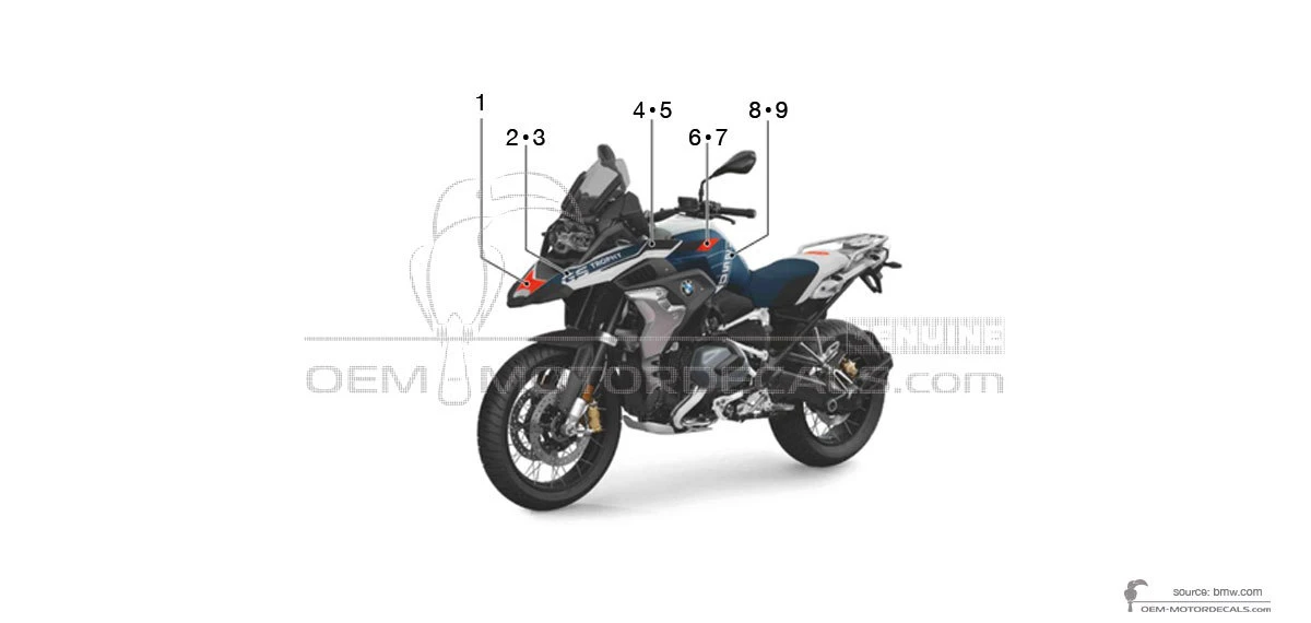 Autocollants pour BMW R1250GS 2023 - Bleu • BMW Autocollants OEM