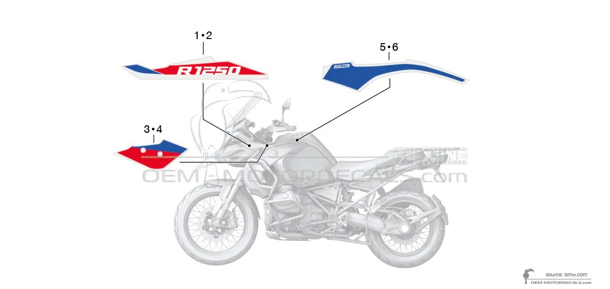 Autocollants pour BMW R1250GS Adventure 2021 - Bleu Blanc • BMW Autocollants OEM
