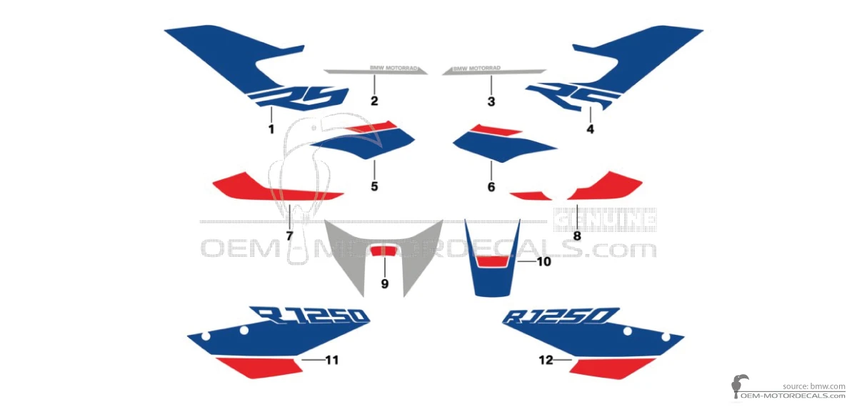 Autocollants pour BMW R1250RS 2023 - Bleu Blanc • BMW Autocollants OEM