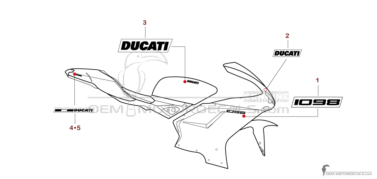 Pegatinas para Ducati 1098 2007 - Rojo • Ducati Pegatinas OEM