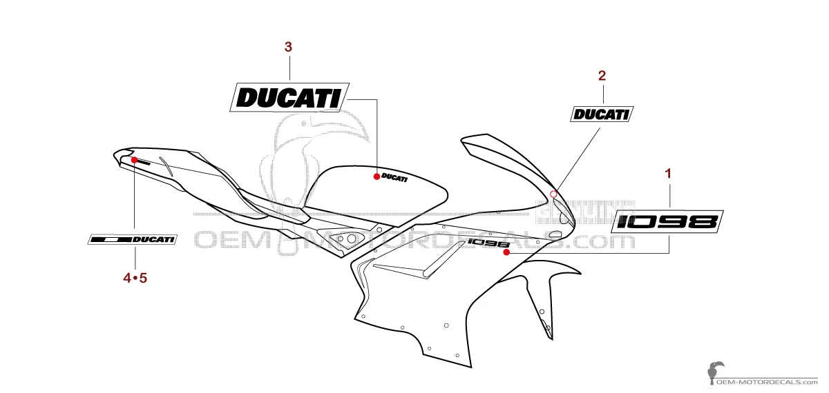 Decals for Ducati 1098 2008 - Yellow • Ducati OEM Decals