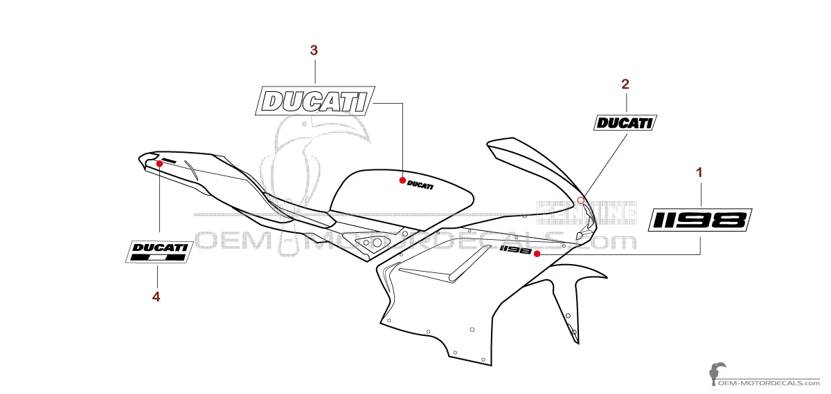 Adesivi per Ducati 1198 2010 - Rosso • Ducati Adesivi OEM
