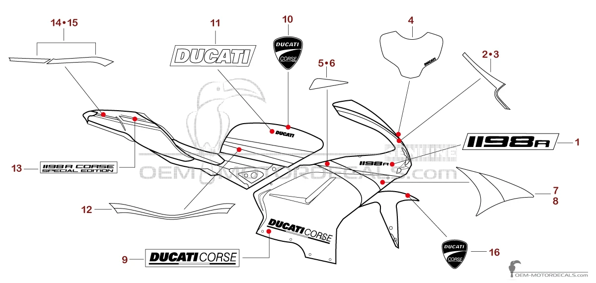 Adesivi per Ducati 1198 R CORSE 2010 Special Edition - Argento • Ducati Adesivi OEM
