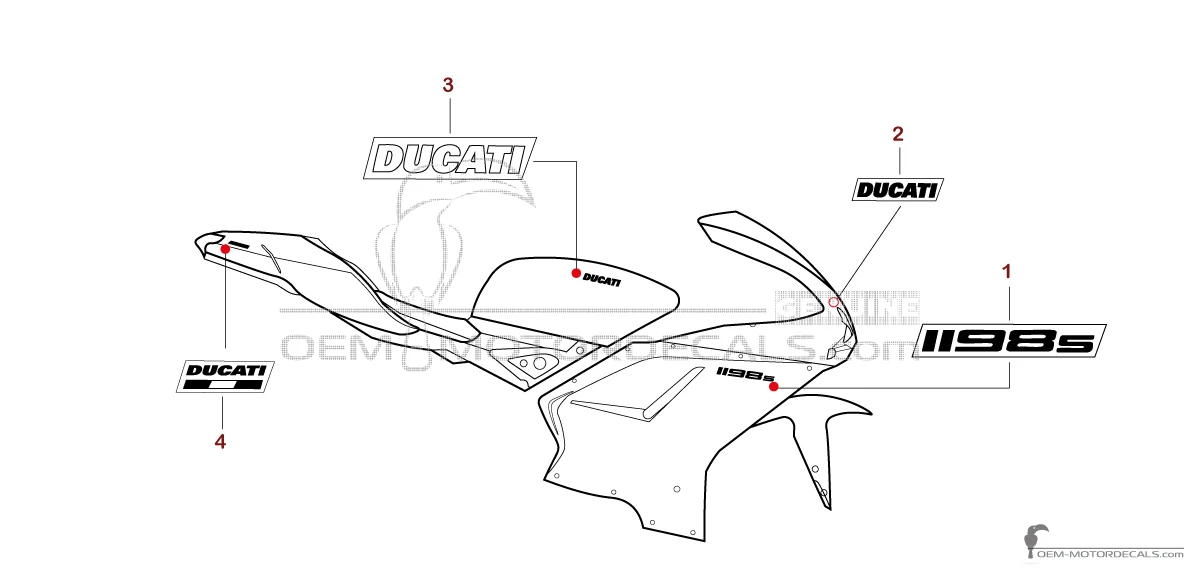 Aufkleber für Ducati 1198 S 2009 - Schwarz • Ducati OEM-Aufkleber