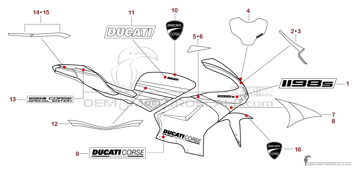 Adesivi per Ducati 1198 S CORSE 2010 Special Edition - Argento • Ducati Adesivi OEM
