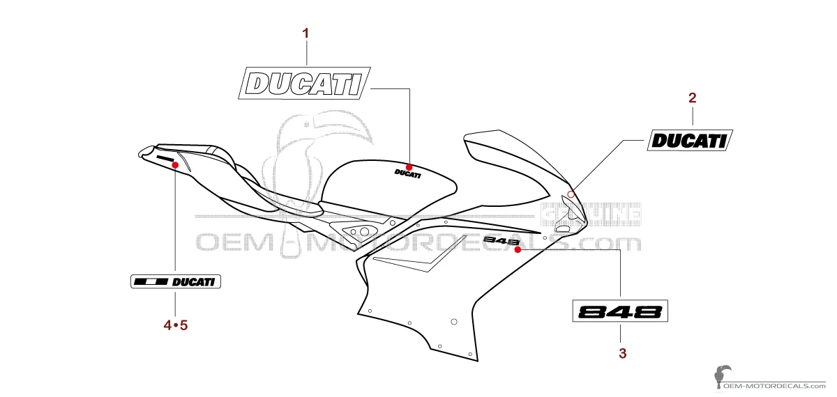 Decals for Ducati 848 2010 - Red • Ducati OEM Decals