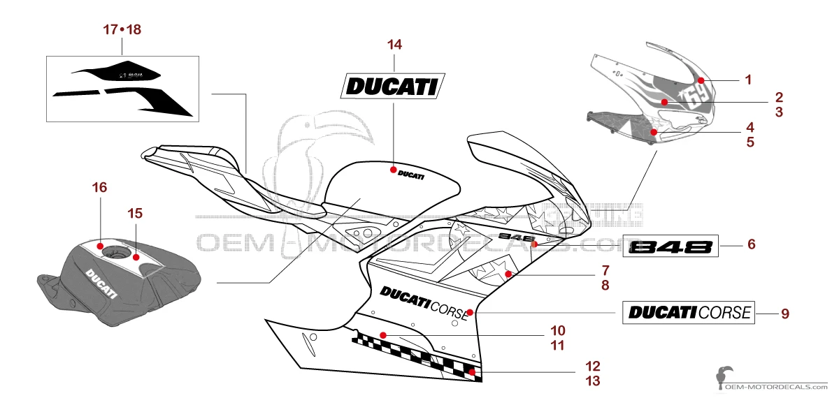 Decals for Ducati 848 2010 Nicky Hayden - Red • Ducati OEM Decals