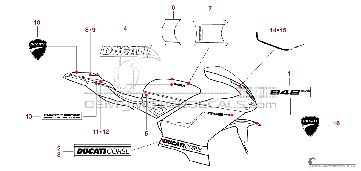 Stickers voor Ducati 848 EVO CORSE 2013 Special Edition - Zilver • Ducati OEM Stickers