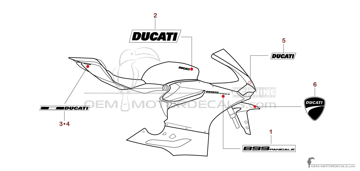 Autocollants pour Ducati 899 PANIGALE 2015 - Rouge • Ducati Autocollants OEM