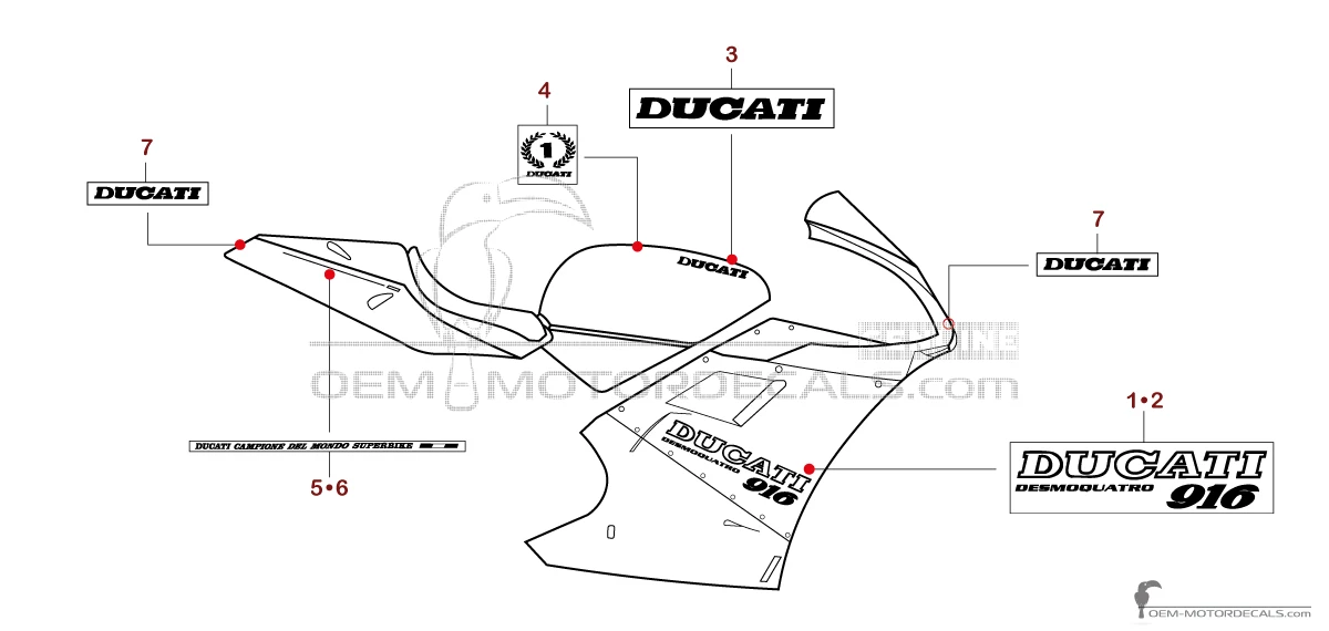 Autocollants pour Ducati 916SP 1995 - Rouge • Ducati Autocollants OEM