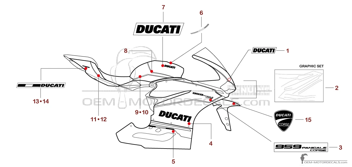 Naklejki do Ducati 959 PANIGALE 2018 - Czerwony • Ducati Naklejki OEM