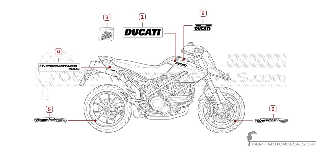 Naklejki do Ducati HYPERMOTARD 1100 S 2008 • Ducati Naklejki OEM