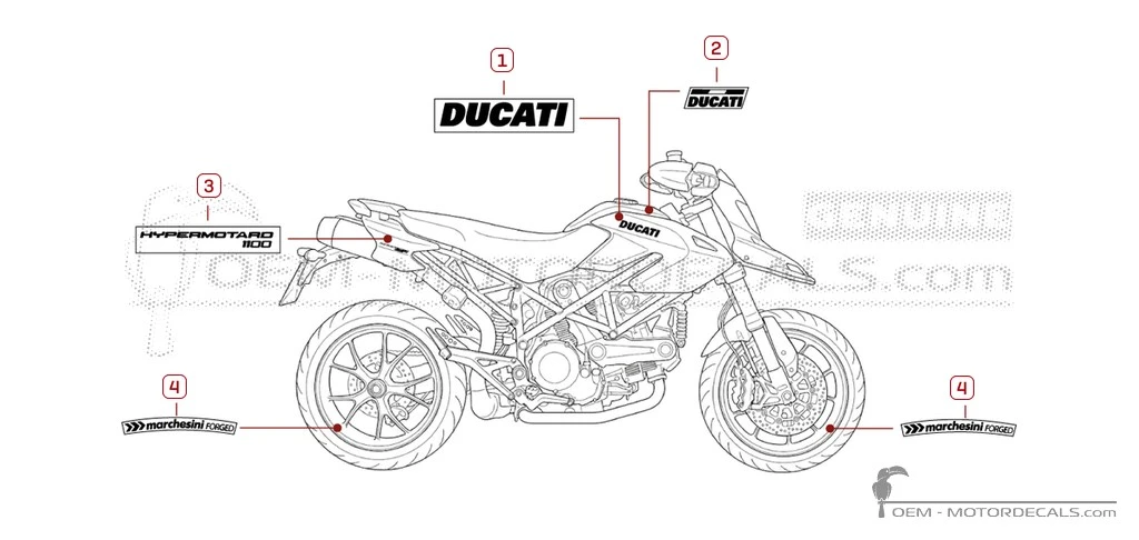 Stickers voor Ducati HYPERMOTARD 1100 2009 • Ducati OEM Stickers