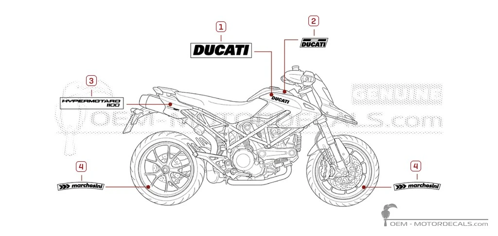 Adesivi per Ducati HYPERMOTARD 1100 2009 • Ducati Adesivi OEM